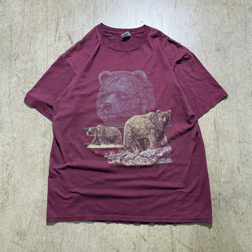 Vintage Cotton Grove Bear Shirt Mens XL Red Graphic Wildlife Nature Tee 90s USA